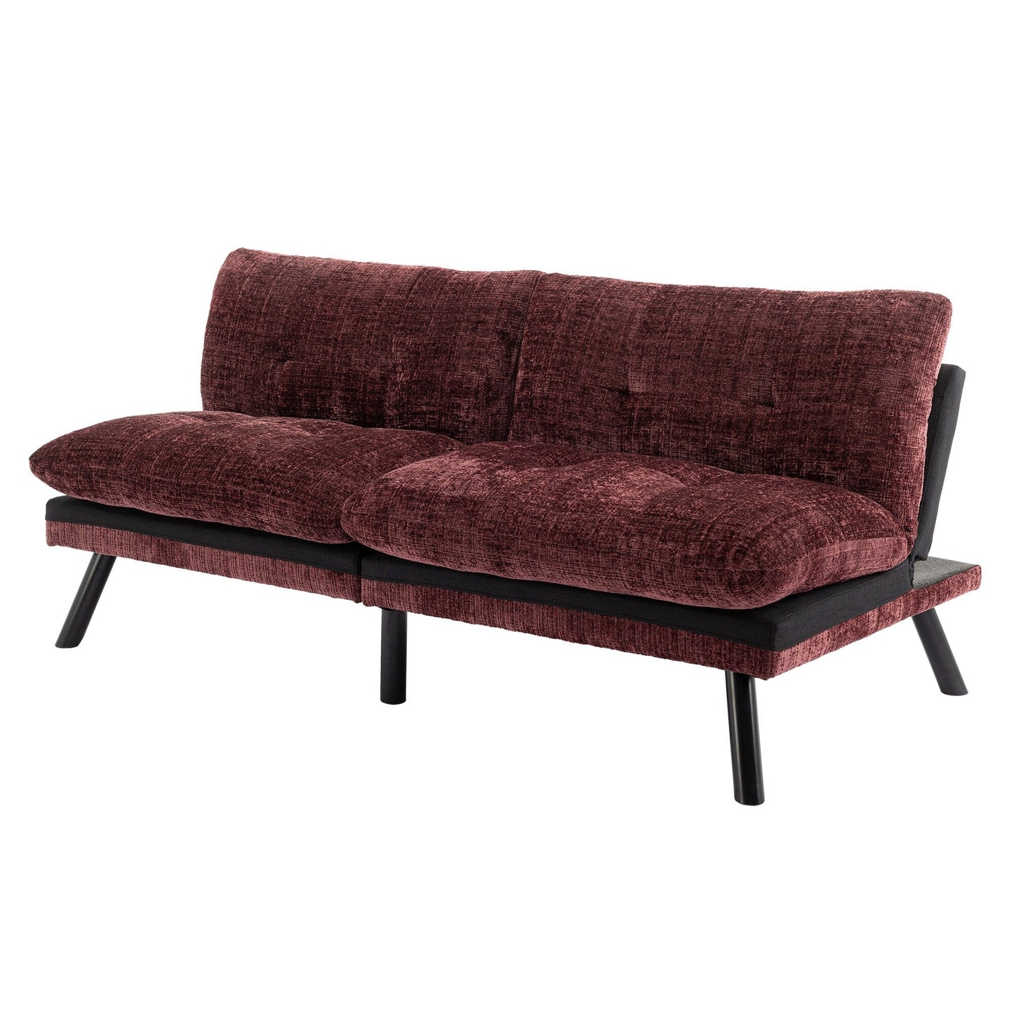 Wine Red 75.6 Chenille Convertible Loveseat Futon Sofa Bed with Metal Legs for Living Room