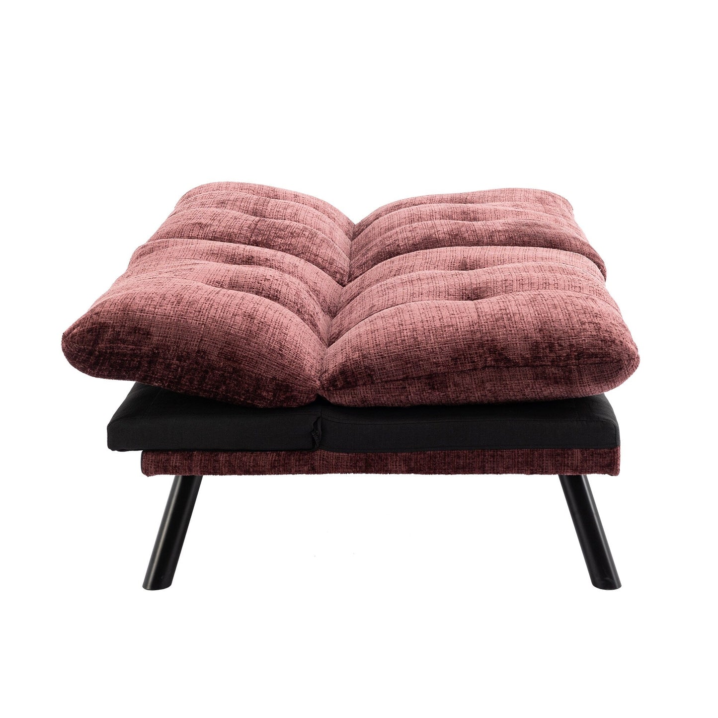 Wine Red 75.6 Chenille Convertible Loveseat Futon Sofa Bed with Metal Legs for Living Room