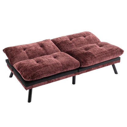 Wine Red 75.6 Chenille Convertible Loveseat Futon Sofa Bed with Metal Legs for Living Room
