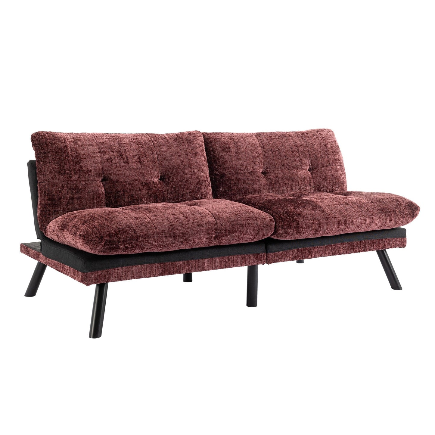 Wine Red 75.6 Chenille Convertible Loveseat Futon Sofa Bed with Metal Legs for Living Room