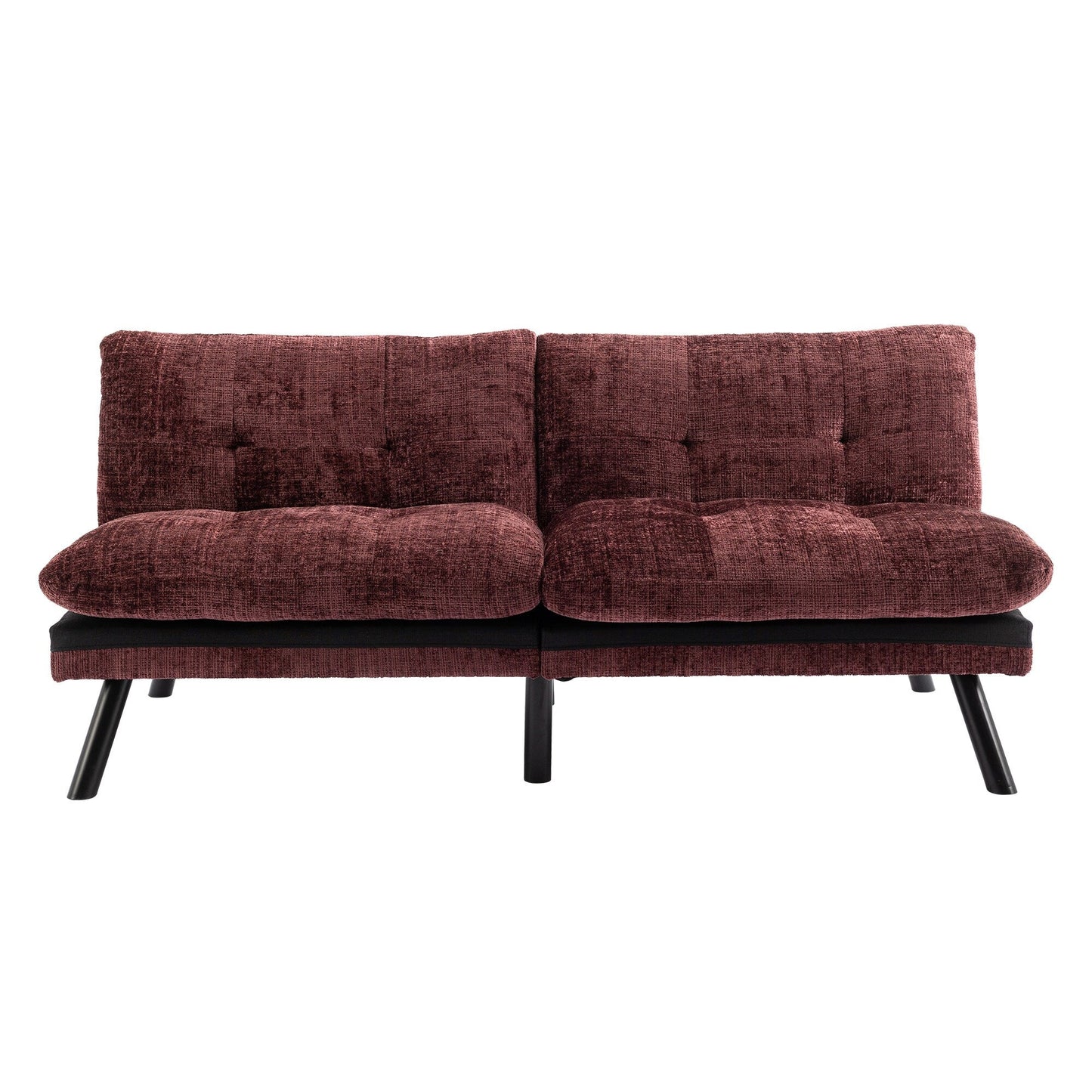 Wine Red 75.6 Chenille Convertible Loveseat Futon Sofa Bed with Metal Legs for Living Room