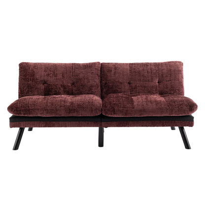 Wine Red 75.6 Chenille Convertible Loveseat Futon Sofa Bed with Metal Legs for Living Room