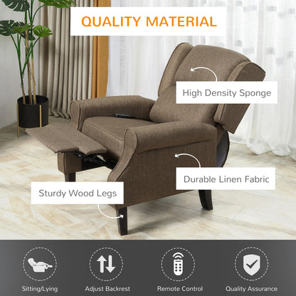 Wingback Manual Recliner Sofa Linen Fabric Heating Vibration Massage Lounge Chair with Adjustable Footrest, Wired Remote Control