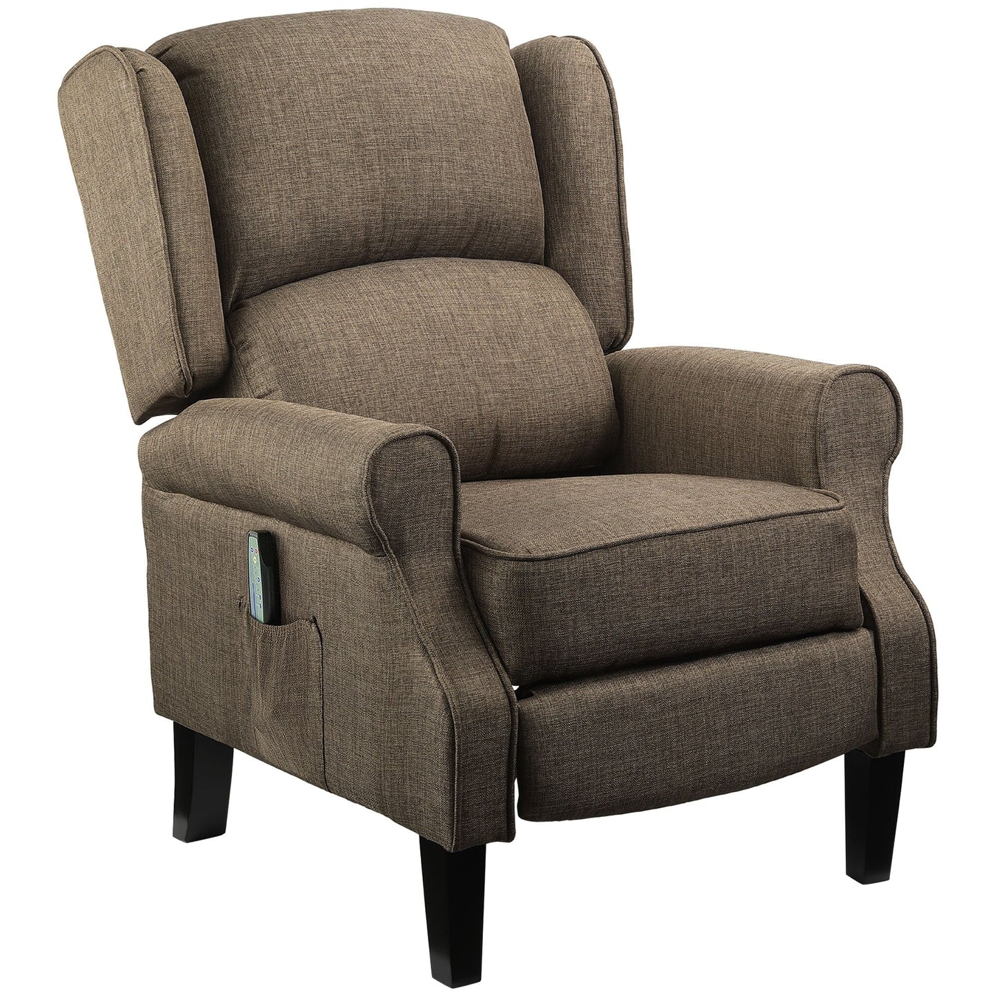 Wingback Manual Recliner Sofa Linen Fabric Heating Vibration Massage Lounge Chair with Adjustable Footrest, Wired Remote Control