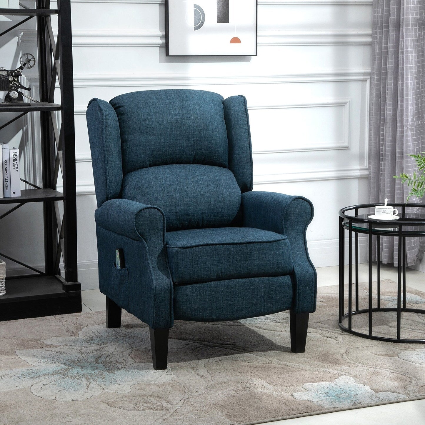 Wingback Manual Recliner Sofa Linen Fabric Heating Vibration Massage Lounge Chair with Adjustable Footrest, Wired Remote Control