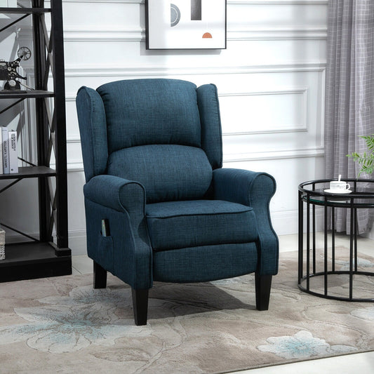 Wingback Manual Recliner Sofa Linen Fabric Heating Vibration Massage Lounge Chair with Adjustable Footrest, Wired Remote Control