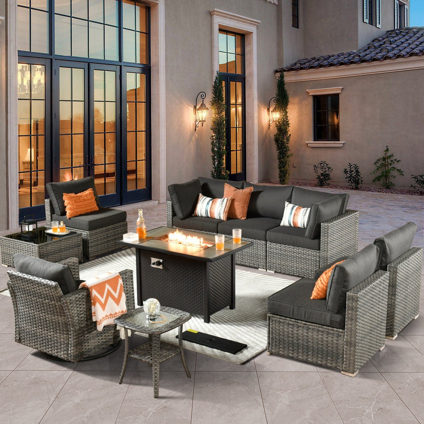 XIZZI 10-piece Patio Furniture Outdoor Seating Set with Fire Table