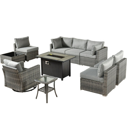XIZZI 10-piece Patio Furniture Outdoor Seating Set with Fire Table