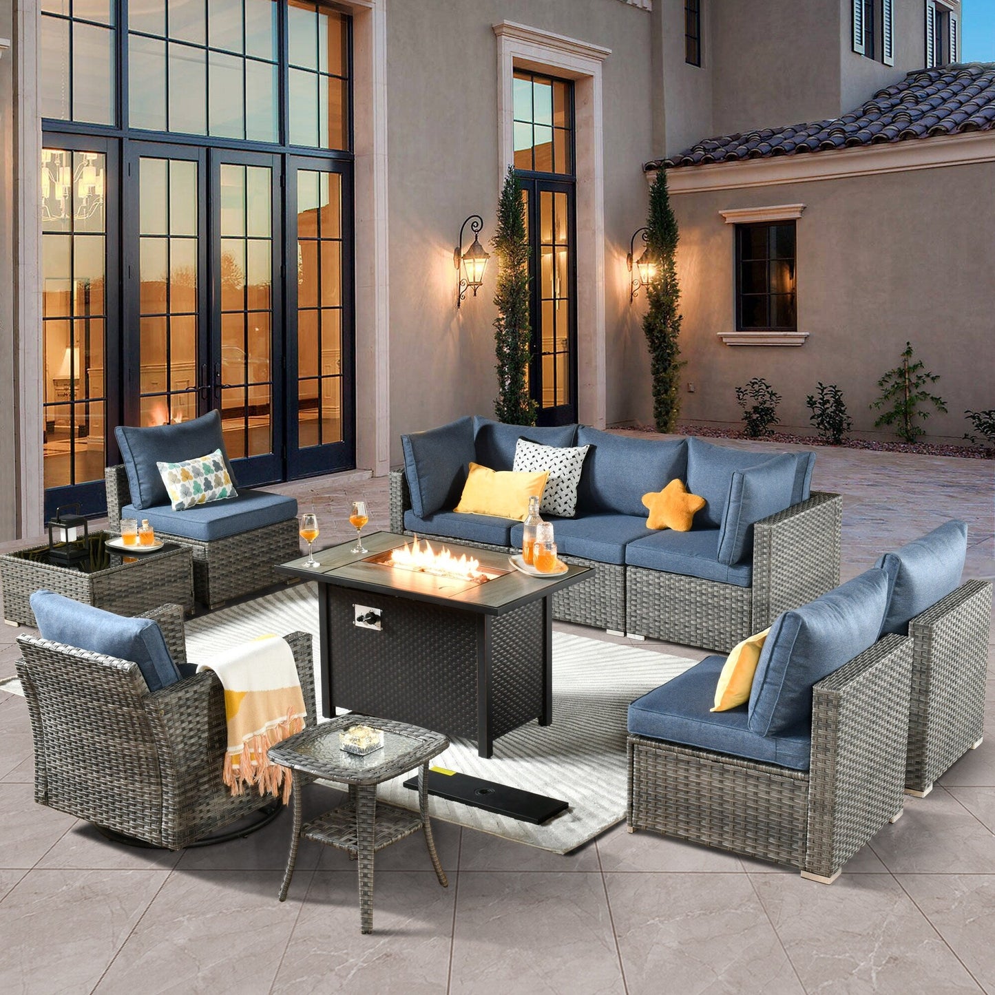 XIZZI 10-piece Patio Furniture Outdoor Seating Set with Fire Table