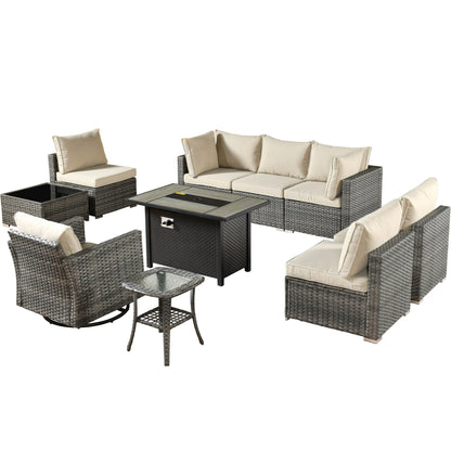 XIZZI 10-piece Patio Furniture Outdoor Seating Set with Fire Table