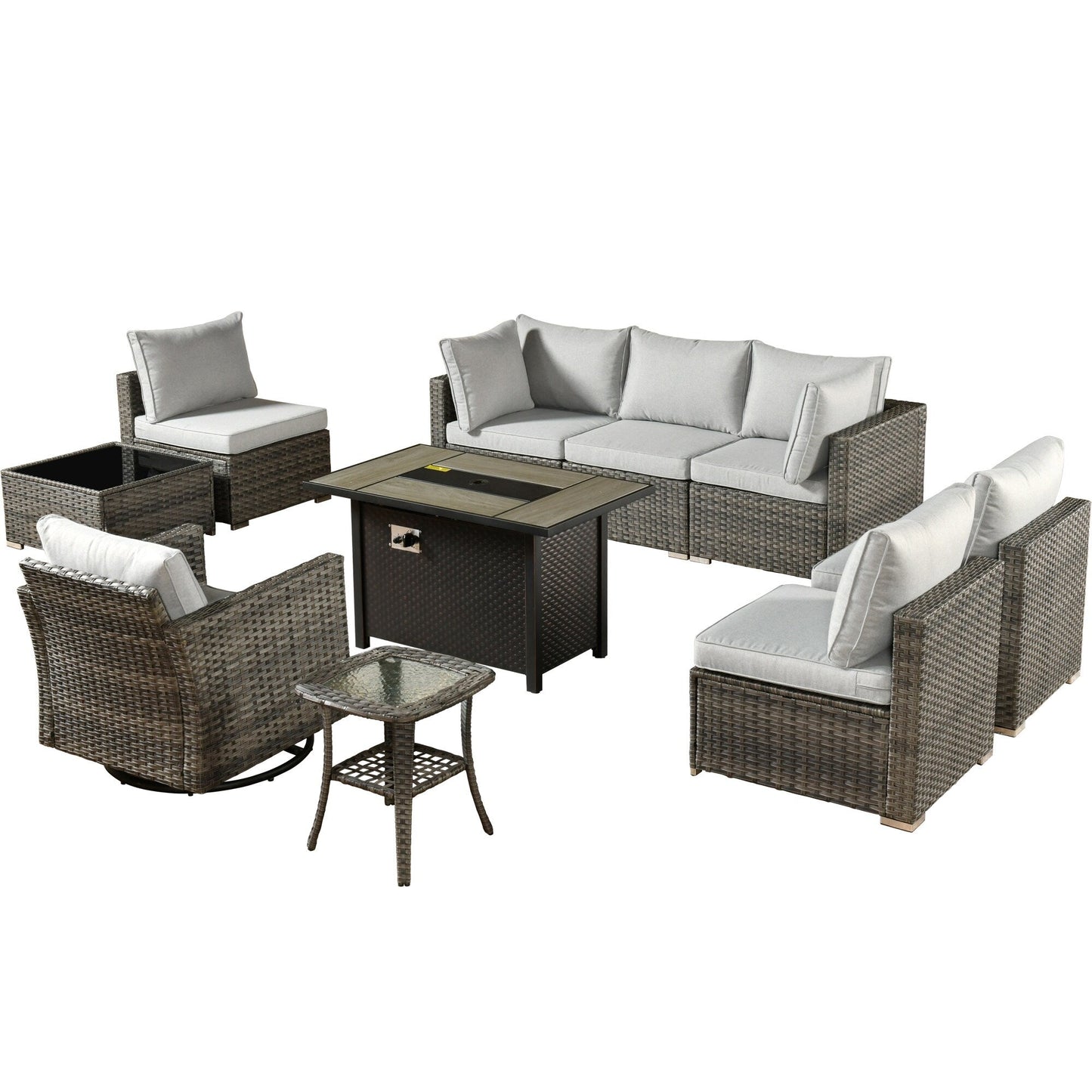 XIZZI 10-piece Patio Furniture Outdoor Seating Set with Fire Table