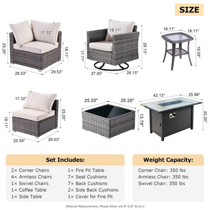 XIZZI 10-piece Patio Furniture Outdoor Seating Set with Fire Table