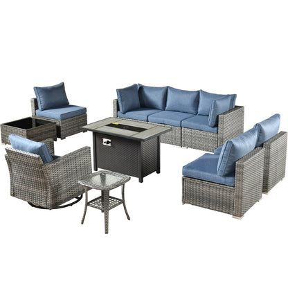 XIZZI 10-piece Patio Furniture Outdoor Seating Set with Fire Table