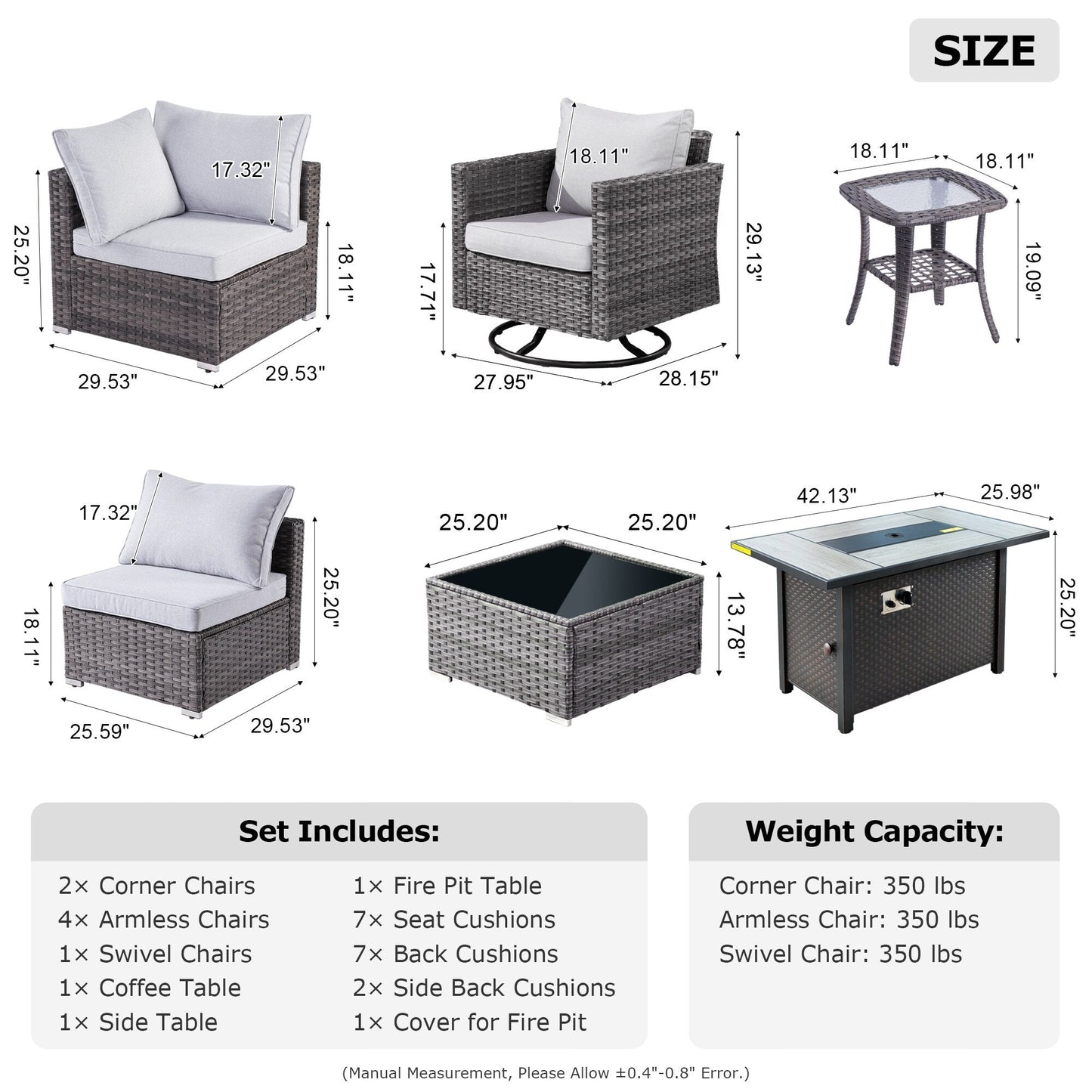 XIZZI 10-piece Patio Furniture Outdoor Seating Set with Fire Table