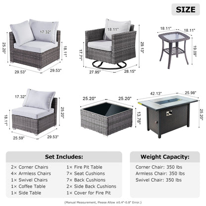 XIZZI 10-piece Patio Furniture Outdoor Seating Set with Fire Table