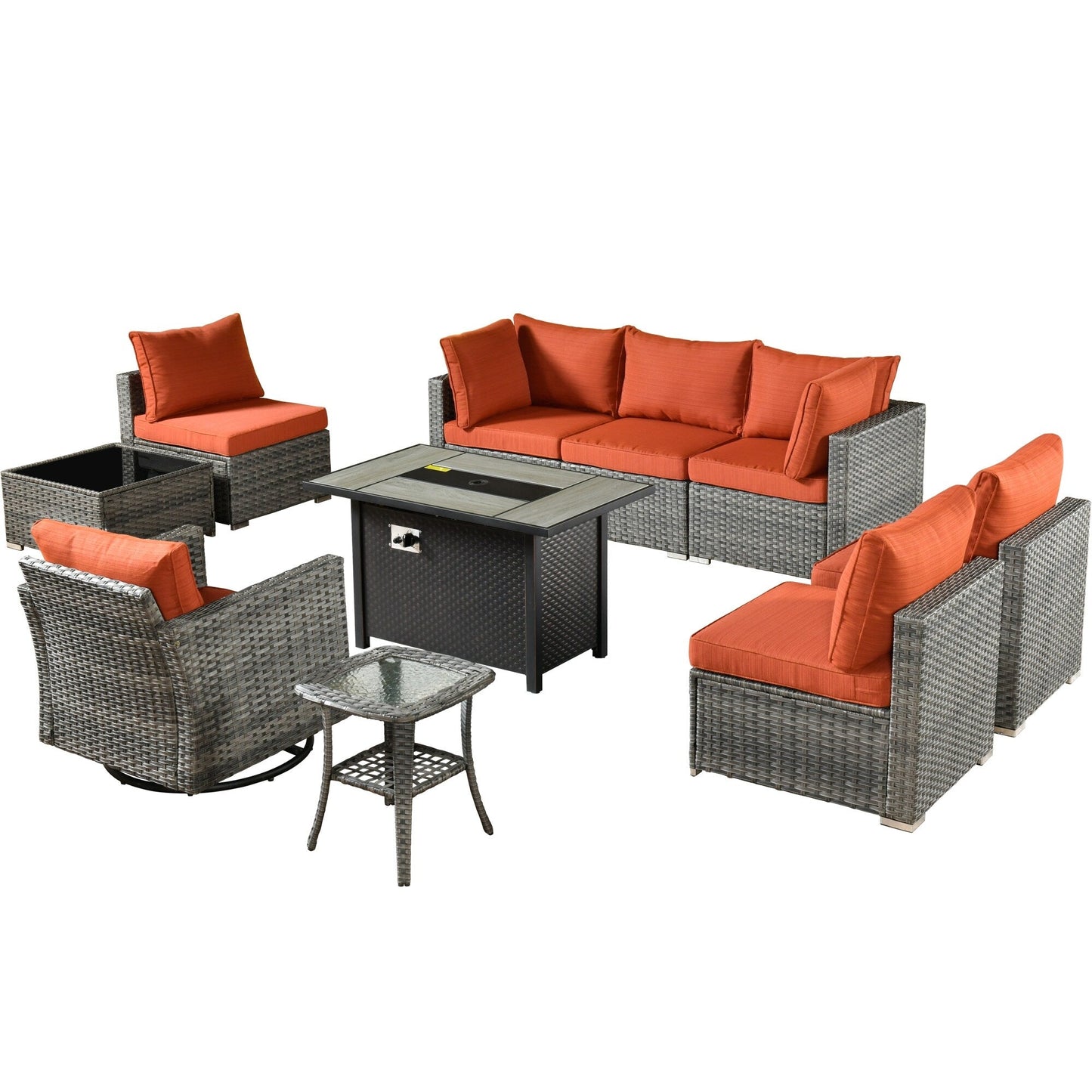 XIZZI 10-piece Patio Furniture Outdoor Seating Set with Fire Table