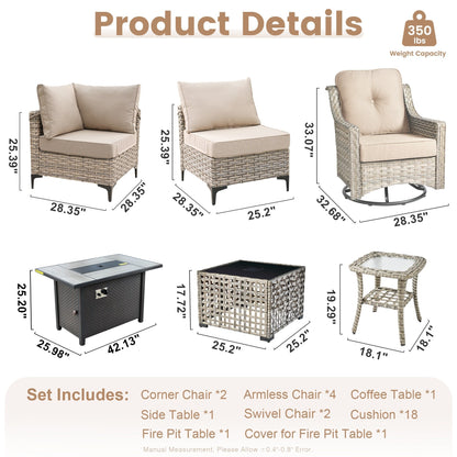 XIZZI 11-piece Patio Rattan Wicker Furniture Set with Fire Pit Table