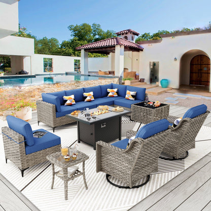 XIZZI 11-piece Patio Rattan Wicker Furniture Set with Fire Pit Table