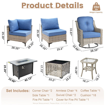 XIZZI 11-piece Patio Rattan Wicker Furniture Set with Fire Pit Table