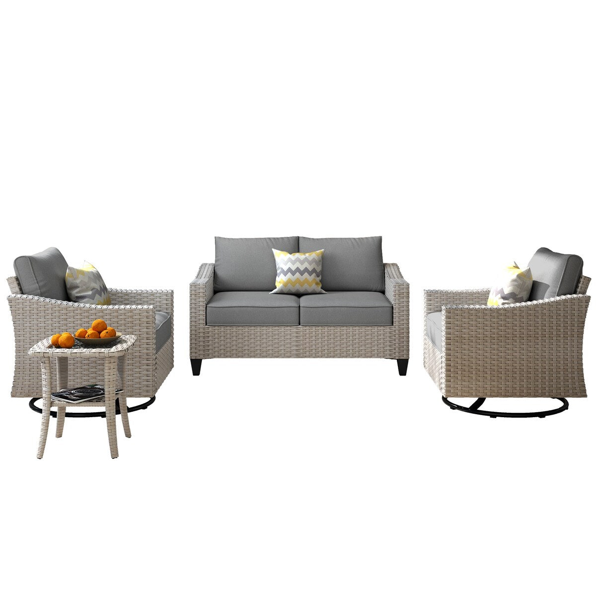 XIZZI 4-piece Patio Wicker Furniture Loveseat Set with Swivel Chair