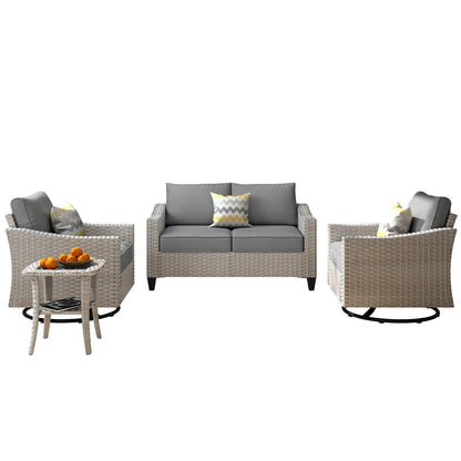 XIZZI 4-piece Patio Wicker Furniture Loveseat Set with Swivel Chair
