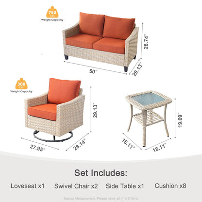 XIZZI 4-piece Patio Wicker Furniture Loveseat Set with Swivel Chair
