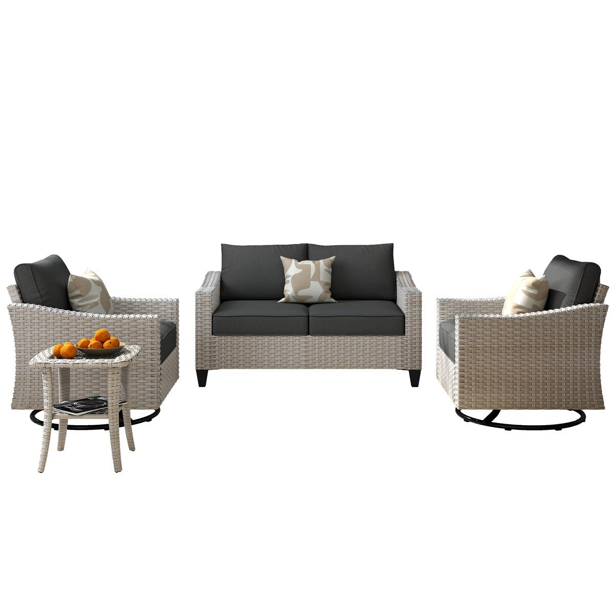 XIZZI 4-piece Patio Wicker Furniture Loveseat Set with Swivel Chair