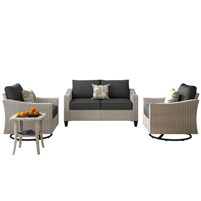 XIZZI 4-piece Patio Wicker Furniture Loveseat Set with Swivel Chair