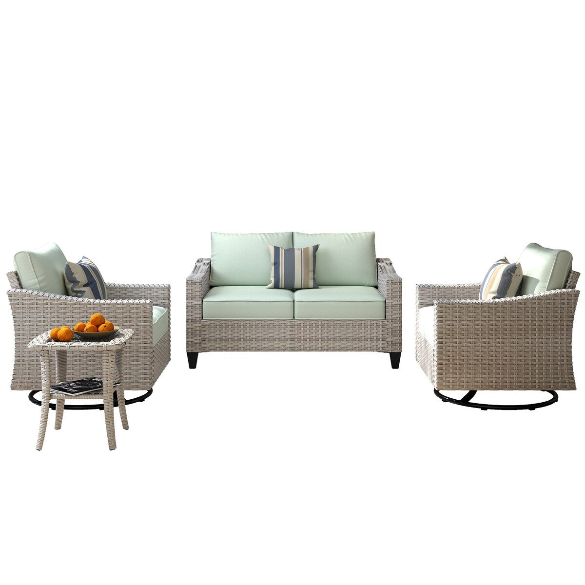 XIZZI 4-piece Patio Wicker Furniture Loveseat Set with Swivel Chair