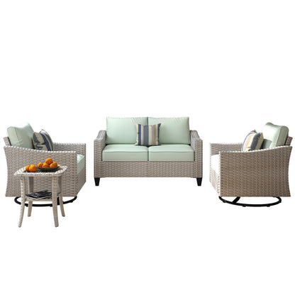 XIZZI 4-piece Patio Wicker Furniture Loveseat Set with Swivel Chair