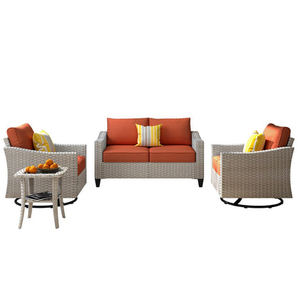 XIZZI 4-piece Patio Wicker Furniture Loveseat Set with Swivel Chair