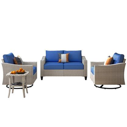 XIZZI 4-piece Patio Wicker Furniture Loveseat Set with Swivel Chair