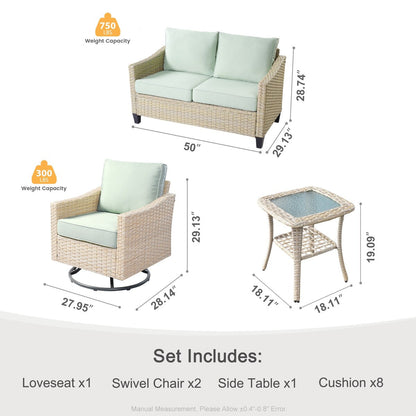 XIZZI 4-piece Patio Wicker Furniture Loveseat Set with Swivel Chair