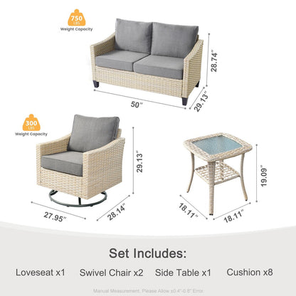 XIZZI 4-piece Patio Wicker Furniture Loveseat Set with Swivel Chair