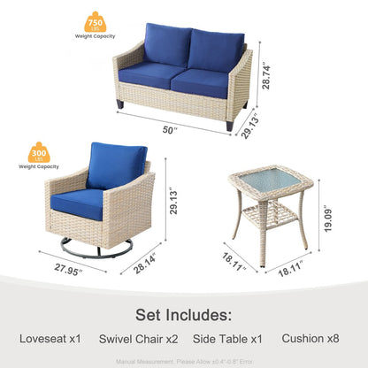 XIZZI 4-piece Patio Wicker Furniture Loveseat Set with Swivel Chair
