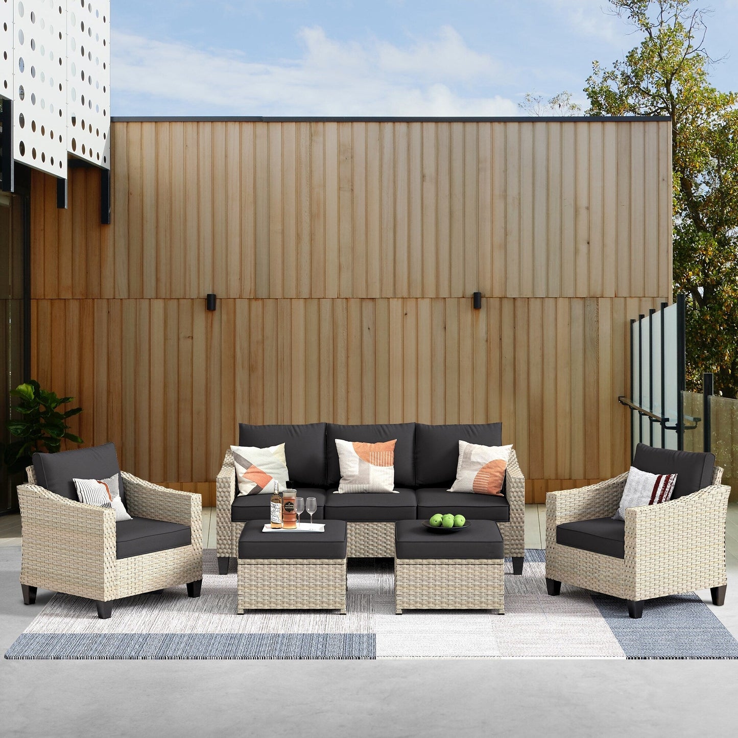 XIZZI 5-piece Outdoor Patio Furniture Rattan Wicker Conversation Sofa Set