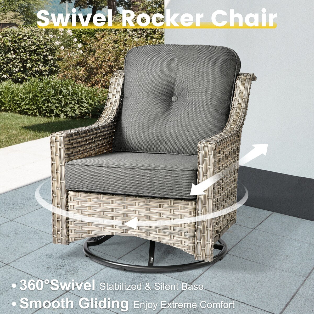 XIZZI 6-piece Patio Furniture Wicker Conversation Set with Swivel Chair