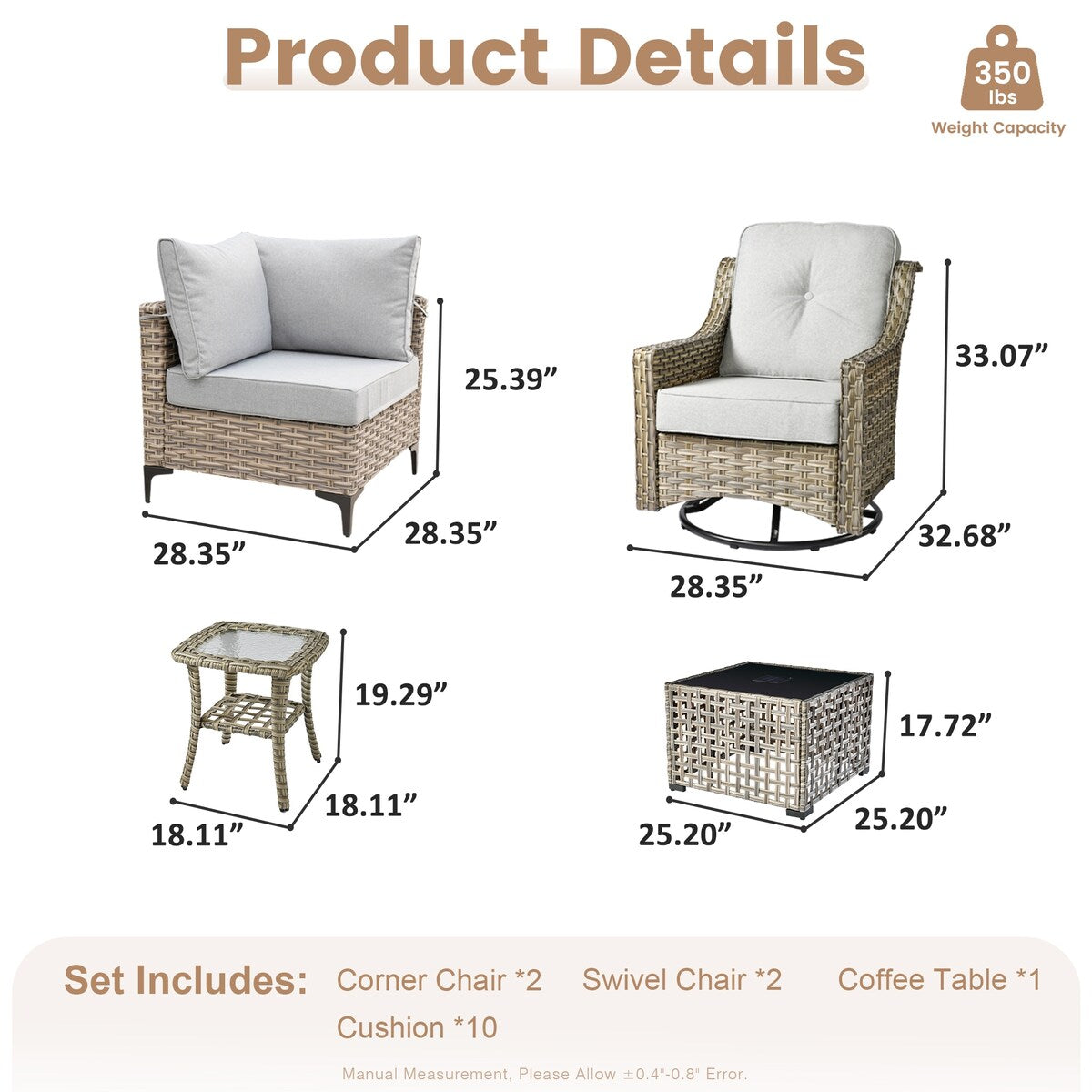XIZZI 6-piece Patio Furniture Wicker Conversation Set with Swivel Chair
