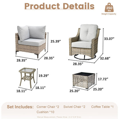 XIZZI 6-piece Patio Furniture Wicker Conversation Set with Swivel Chair