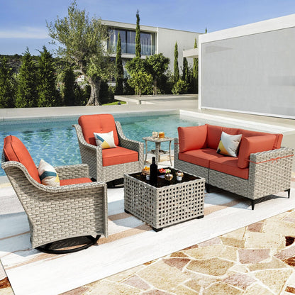 XIZZI 6-piece Patio Furniture Wicker Conversation Set with Swivel Chair