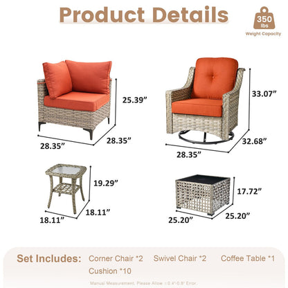 XIZZI 6-piece Patio Furniture Wicker Conversation Set with Swivel Chair