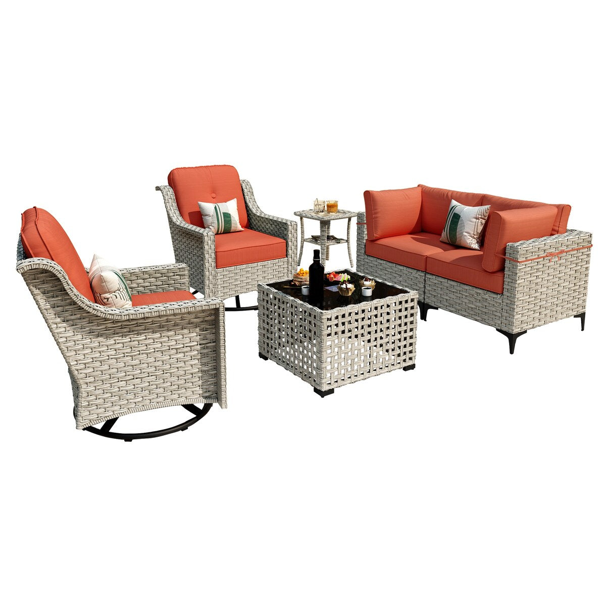 XIZZI 6-piece Patio Furniture Wicker Conversation Set with Swivel Chair