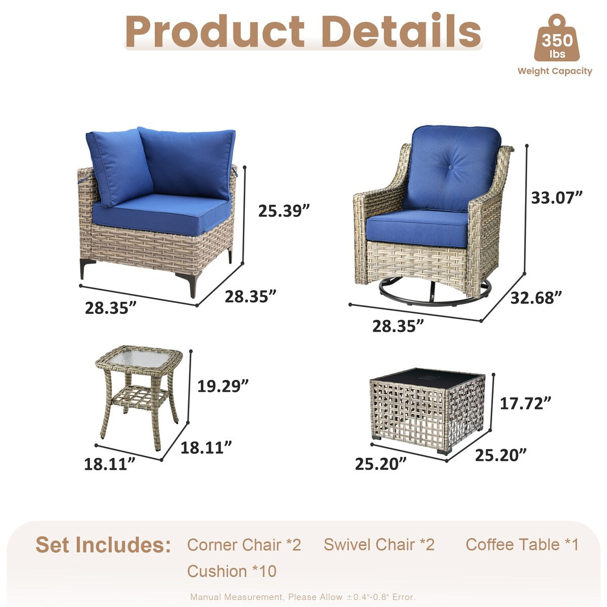 XIZZI 6-piece Patio Furniture Wicker Conversation Set with Swivel Chair