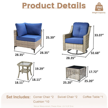 XIZZI 6-piece Patio Furniture Wicker Conversation Set with Swivel Chair