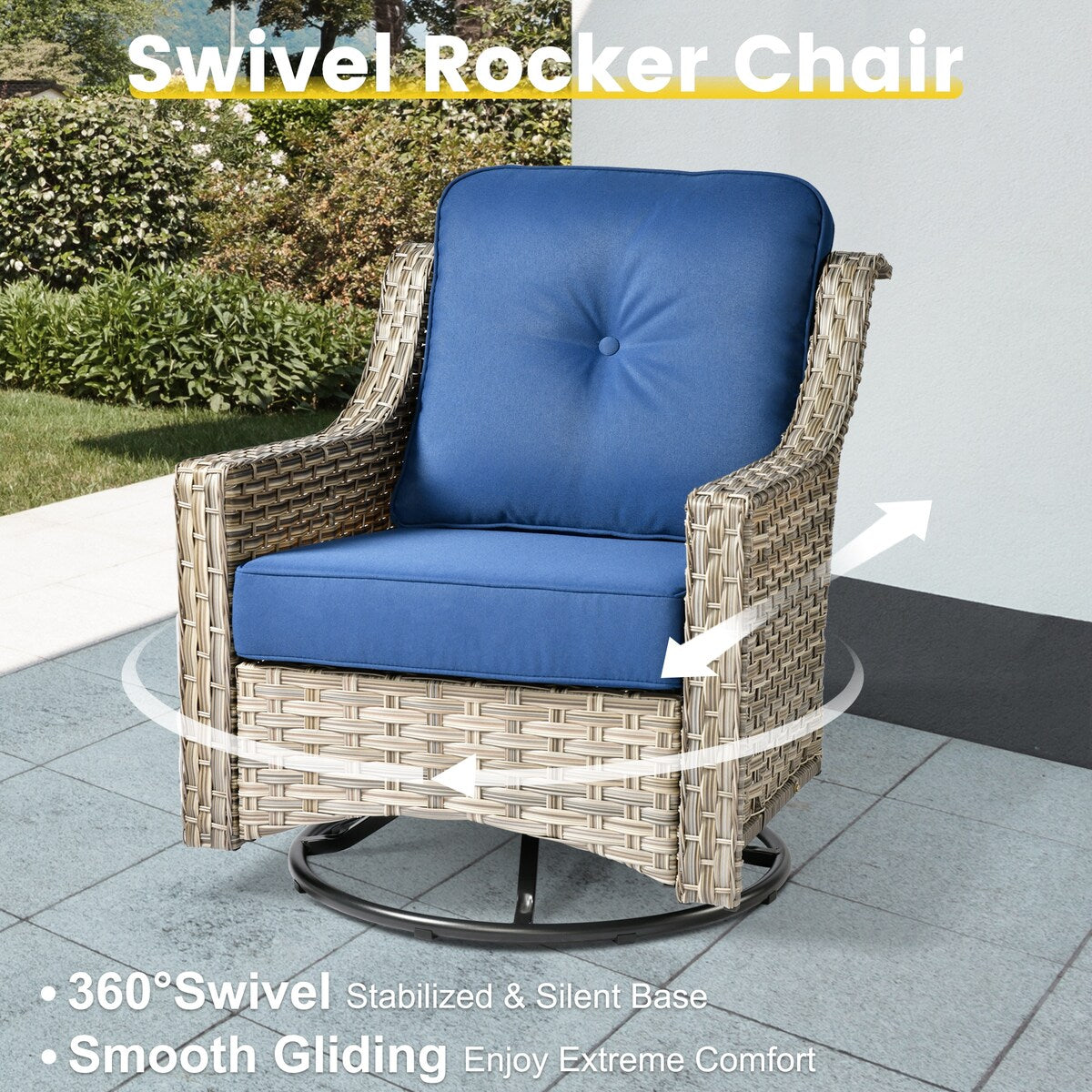 XIZZI 6-piece Patio Furniture Wicker Conversation Set with Swivel Chair