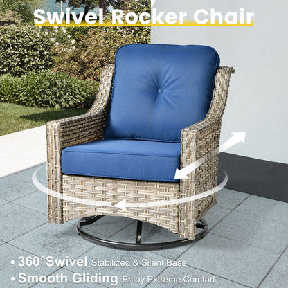 XIZZI 6-piece Patio Furniture Wicker Conversation Set with Swivel Chair