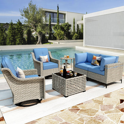 XIZZI 6-piece Patio Furniture Wicker Conversation Set with Swivel Chair