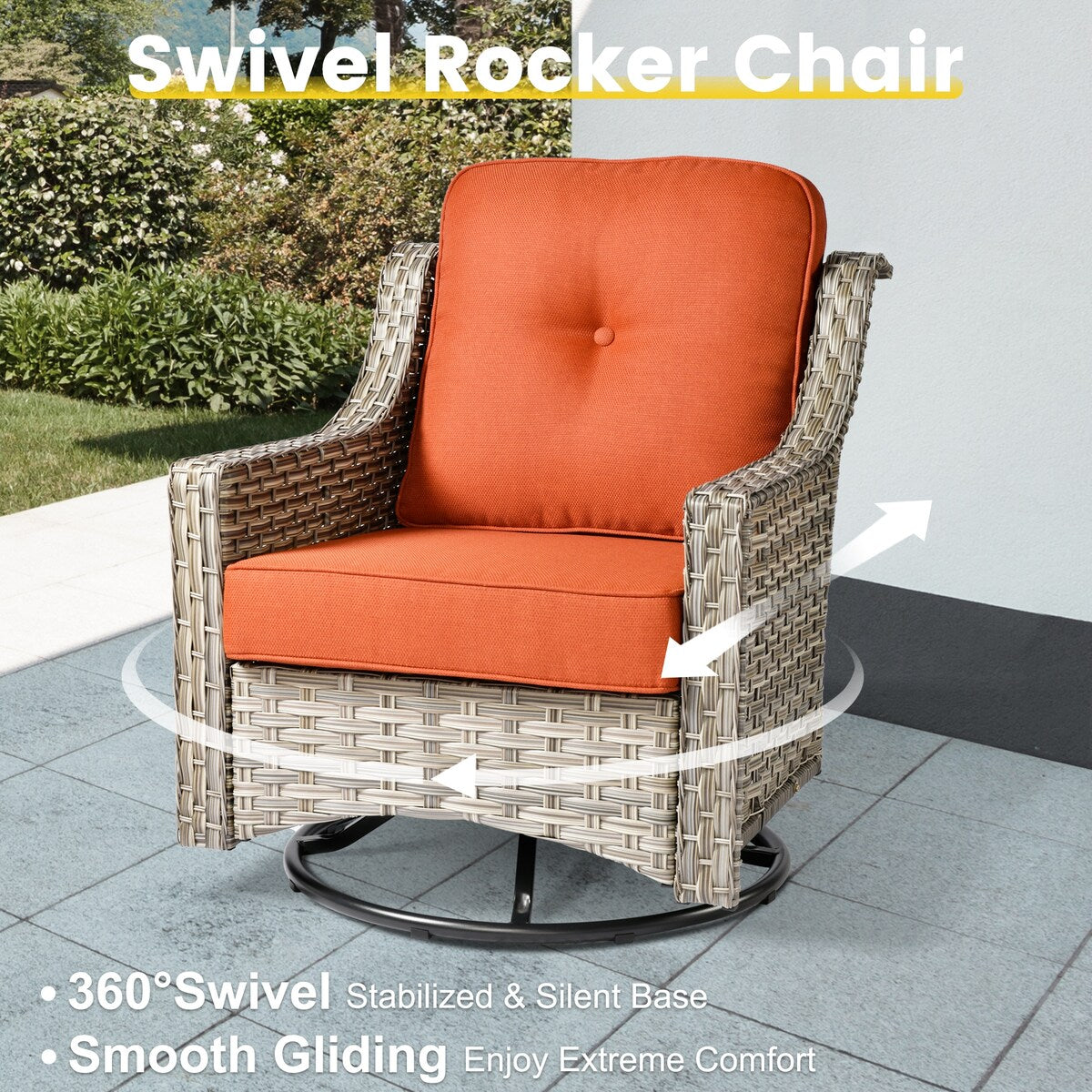 XIZZI 6-piece Patio Furniture Wicker Conversation Set with Swivel Chair
