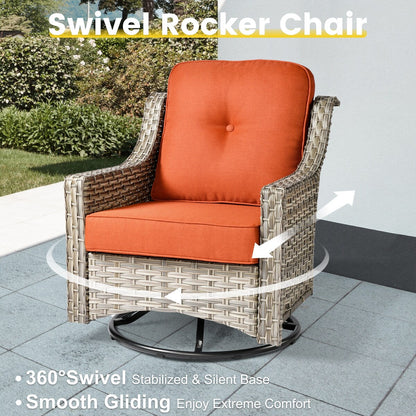 XIZZI 6-piece Patio Furniture Wicker Conversation Set with Swivel Chair