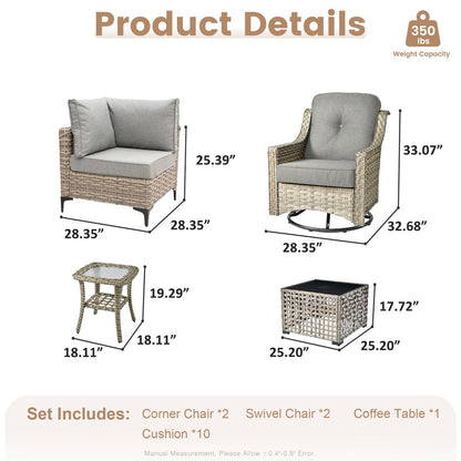 XIZZI 6-piece Patio Furniture Wicker Conversation Set with Swivel Chair